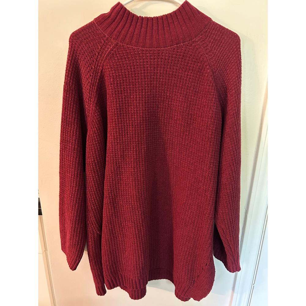 Dip Womens Burgundy Red Waffle Knit Mock Neck Sweater Side Slits Plus Size 2X